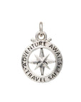 Travel Safe Outline Compass Silver Charm