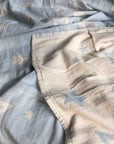 Luxury jacquard weave hammam towel, 100% organic cotton, constellations design, sky blue, premium throw, 140cm x 170cm by Wildash London at brixbailey.com