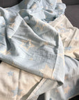Luxury jacquard hammam towel, 100% organic cotton throw, constellations design, sky blue, premium soft, stylish sofa cover, 140cm x 170cm by Wildash London at brixbailey.com