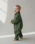 Corduroy Lined Winter Romper in Beige and Green
