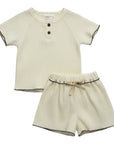 Cream Waffle Ruffle Edge Top and Shorts Set