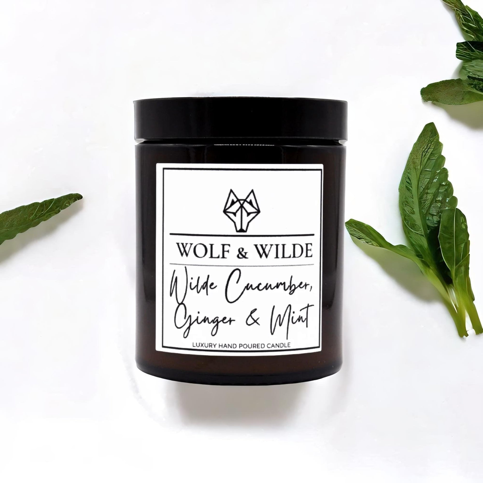 Luxury cucumber ginger mint aromatherapy candle with floral musk scent, vegan friendly, best-selling home fragrance by Wolf & Wilde at brixbailey.com