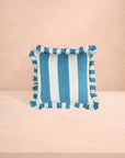 Blue and White Cabana Striped Ruffled Cushion Cover