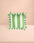 Green Cabana Stripe Ruffled Cushion Cover