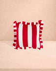 Red Cabana Stripe Ruffled Cushion Cover