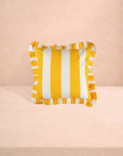Yellow Cabana Stripe Ruffled Cushion Cover