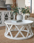 Round Coffee Table in Distressed White Pine