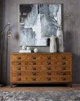 Industrial merchant chest with solid pine wood and gunmetal accents, rustic storage with 20 compartments. by Sostter at brixbailey.com