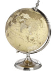 Chrome desktop globe with vintage map on cream background, polished silver stand, 20cm diameter, elegant office decor by RoomLondon at brixbailey.com