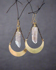 Quartz Point Earrings in Brass - Moon | Handmade by Blackbird & Sage