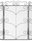 Antique silver fire screen with ornate scrollwork and leaf motifs, three-panel design, 75cm height, premium metal finish. by sostter at brixbailey.com