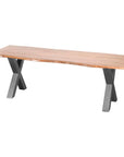 Handcrafted acacia wood dining table with live edge and metal frame, seats 8, natural brown with grey industrial base by Sostter at brixbailey.com