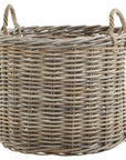 Set of 3 round Kubu rattan storage baskets with handles, natural brown wicker, versatile for blankets or decor.by Sostter at brixbailey.com