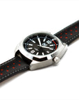 Black And Red Leather Rally Watch Strap, Silver Buckle