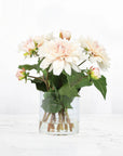 Artificial Dahlia Flower Arrangement in Glass Vase - 10"