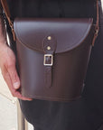 Handmade Leather Barrel Bag - Dark Brown