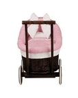 Dark Wicker Doll Pram with Pink Bedding