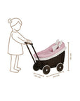 Dark Wicker Doll Pram with Pink Bedding