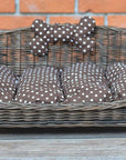 Wicker Pet Bed with Cushion and Bone Toy