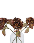 Realistic brown and amber autumn hydrangea stems, 50cm tall with lifelike petals, perfect for fall decor by Sostter at brixbailey.com