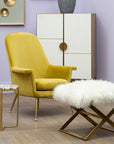 Anafi White Sheepskin Stool with Gold Finish Base