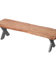 Handcrafted live edge acacia wood bench with natural grain, grey metal frame, rustic-modern design. by RoomLondon at brixbailey.com