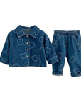 Denim Bear Print Jacket and Jogger Set