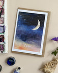 Hand-Painted Crescent Moon 'Luna' Watercolour Greeting Card