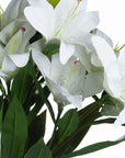 Premium white artificial lily stems with 3 realistic blooms, perfect for home decor by sostter at brixbailey.com