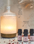 Geo Cut Glass Aroma Diffuser with Rest Calm Oil Set