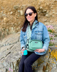 Crossbody Dog Walking Bag - Vegan Leather Sage Green