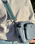Crossbody Dog Walking Bag - Vegan Leather Slate Blue