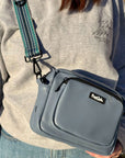 Crossbody Dog Walking Bag - Vegan Leather Slate Blue