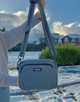 Crossbody Dog Walking Bag - Vegan Leather Slate Blue