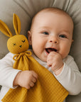doudou lange coton biologique lapin papate moutarde