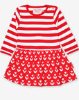 Retro Chic Tulip Print Baby Dress with Long Sleeves, 100% Organic Cotton, Stylish and Comfortable, Snap Button Shoulders for Easy Dressing by Toby Tiger at brixbailey.com