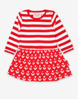 Retro-Style Tulip Print Organic Cotton Dress for Babies, Long Sleeve Red and White Striped Top with Snap Buttons by Toby Tiger at brixbailey.com