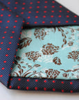 navy and red pin spot design tie