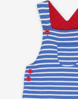 soft organic cotton striped dungarees with adjustable straps and snap fasteners by Toby Tiger at www.brixbailey.com