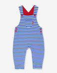 soft organic cotton striped pinafore with adjustable straps and snap fasteners by Toby Tiger at www.brixbailey.com