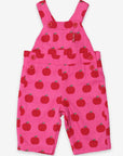 Premium organic apple print twill baby overalls, soft adjustable bib pants for crawlers, stylish snap-button design by Toby Tiger at brixbailey.com