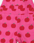 Premium organic apple print twill overalls, soft adjustable baby romper with snap buttons, stylish unisex crawler pants by Toby Tiger at brixbailey.com