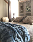 Cornish blue Tuscan shearling throw, luxury handcrafted sheepskin rug, premium fleece blanket, heirloom duck egg blue home decor by Wildash London at brixbailey.com