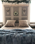 Luxury Tuscan shearling throw in duck egg blue, handcrafted heirloom sheepskin fleece blanket, premium sustainable home decor by Wildash London at brixbailey.com