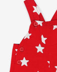 Organic Twill Overalls with Red Stars - Adjustable Soft Cotton Unisex Romper for Kids, Stylish Summer Outfit by Toby Tiger at brixbailey.com