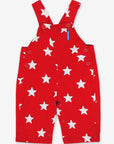 Bright Red Star-Print Organic Twill Unisex Overalls for Kids, Adjustable Straps, Easy Snap Buttons, Stylish Summer Outfit by Toby Tiger at brixbailey.com