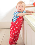 Organic Twill Overalls with Red Stars, Adjustable Unisex Bib Pants for Kids, Soft Eco-Friendly Cotton Summer Outfit by Toby Tiger at brixbailey.com
