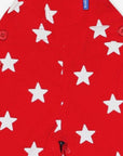 Organic Twill Star-Print Overalls in Bright Red, Adjustable Soft Cotton Unisex Romper for Kids, Best-Summer Outfit by Toby Tiger at brixbailey.com