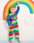 Rainbow Striped Organic Cotton Overalls Soft Comfortable Adjustable Suspenders Stylish Playful Outfit by Toby Tiger at brixbailey.com