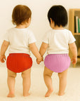 duo bloomers gaze coton bio fraise rose bébé fille